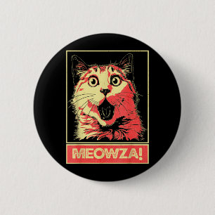 Badge Rond 5 Cm Chaton surpris drôle Meowza Art Pop Rétro