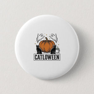 Badge Rond 5 Cm Chatoween Chat Noir Fantôme Halloween Conception V