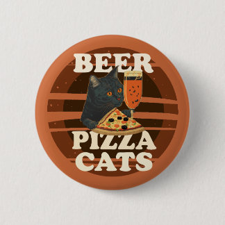 Badge Rond 5 Cm Chats Bière Pizza – Graphique Rétro Coucher de Sol