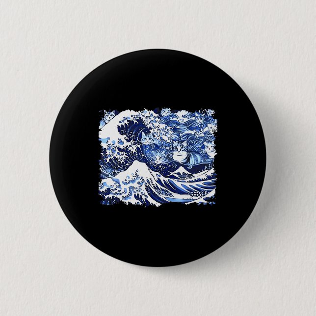 Badge Rond 5 Cm Chats Bleus Vague Pour Kamala Drôle Chat Dame (Devant)