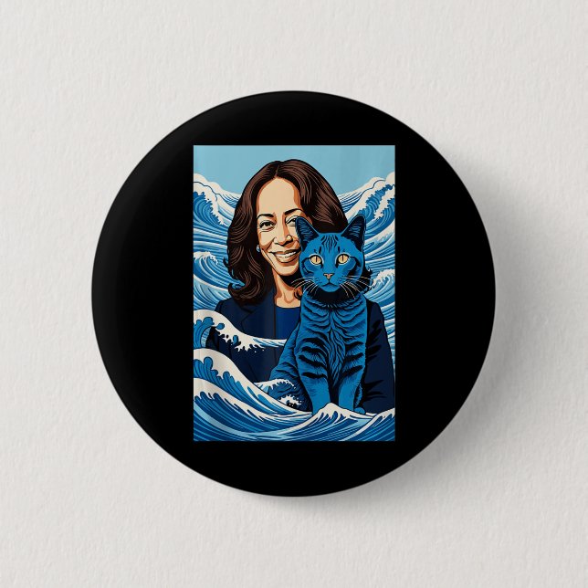 Badge Rond 5 Cm Chats Bleus Vague Pour Kamala Funny Kamala Harris  (Devant)