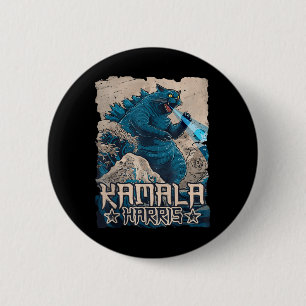 Badge Rond 5 Cm Chats Bleus Vague Pour Kamala Harris Art Japonais