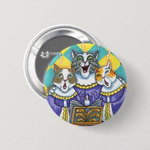 BADGE ROND 5 CM CHATS CHOIR ÉGLISE & SOURIS CHANTER CAROLS DE NOËL