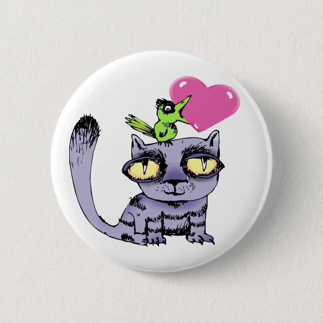 Badge Rond 5 Cm Chats d'amour d'oiseaux (Devant)