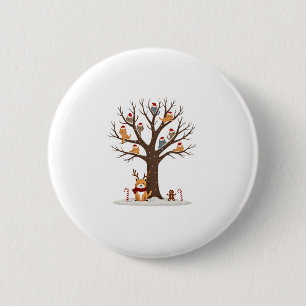 Badge Rond 5 Cm Chats dans l'arbre enneigé Noël hiver chapeau de P