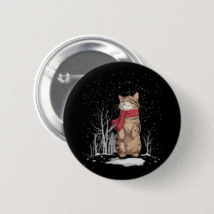 Badge Rond 5 Cm Chats de Noël Meowy Cadeau drôle de chaton enneigé