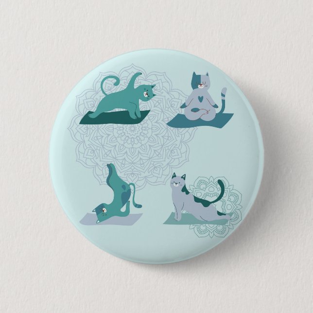Badge Rond 5 Cm Chats de yoga verts (Devant)