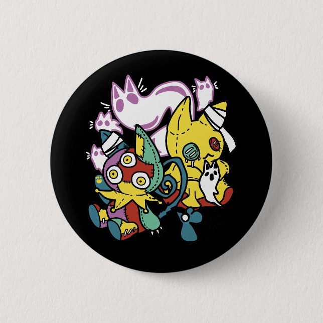 Badge Rond 5 Cm Chats déplaisants Halloween Art : Paw-sitly Fright (Devant)