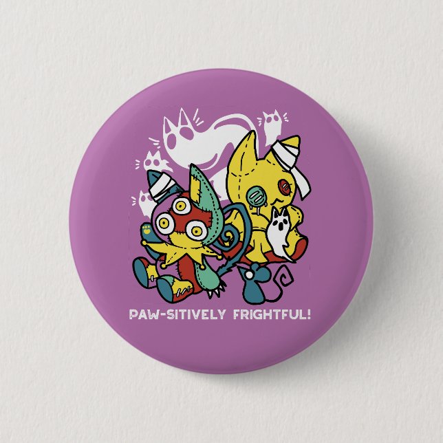 Badge Rond 5 Cm Chats déplaisants Halloween Art : Paw-sitly Fright (Devant)