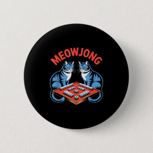 Badge Rond 5 Cm Chats drôles de meowjong jouant aux tuiles de mahj