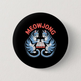 Badge Rond 5 Cm Chats drôles de Meowjong jouant aux tuiles de Mahj