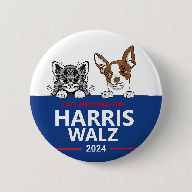 Badge Rond 5 Cm Chats et chiens pour Harris Walz (Devant)