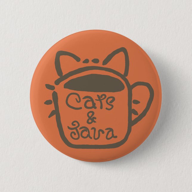 Badge Rond 5 Cm Chats et Java Brown Outline (Devant)