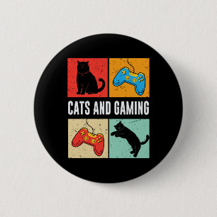 Badge Rond 5 Cm Chats et jeux pour le joueur de jeu vidéo amateur