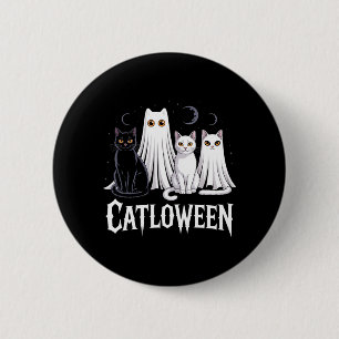 Badge Rond 5 Cm Chats fantômes effrayants Catloween Citrouille Mig