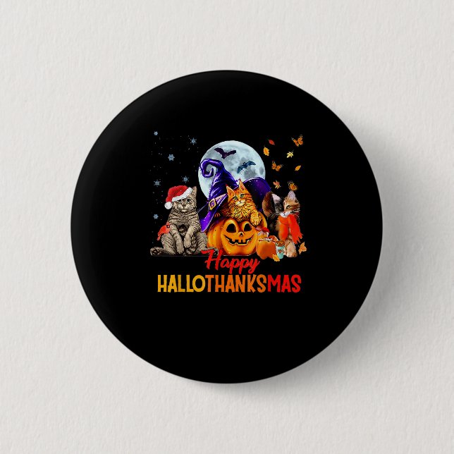 Badge Rond 5 Cm Chats Hallothanksmas Halloween Thanksgiving C (Devant)