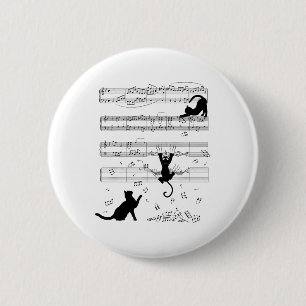 Badge Rond 5 Cm Chats Mignons Jouant Avec La Feuille De Musique Pr