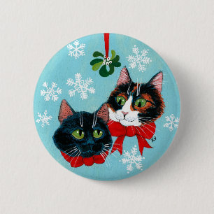 Badge Rond 5 Cm Chats mignons mistletoe d'hiver Bouton neige de No