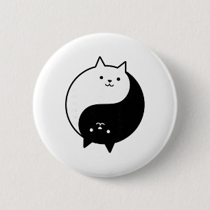 Badge Rond 5 Cm Chats mignons Yin Yang Yoga Zen Chat noir et blanc