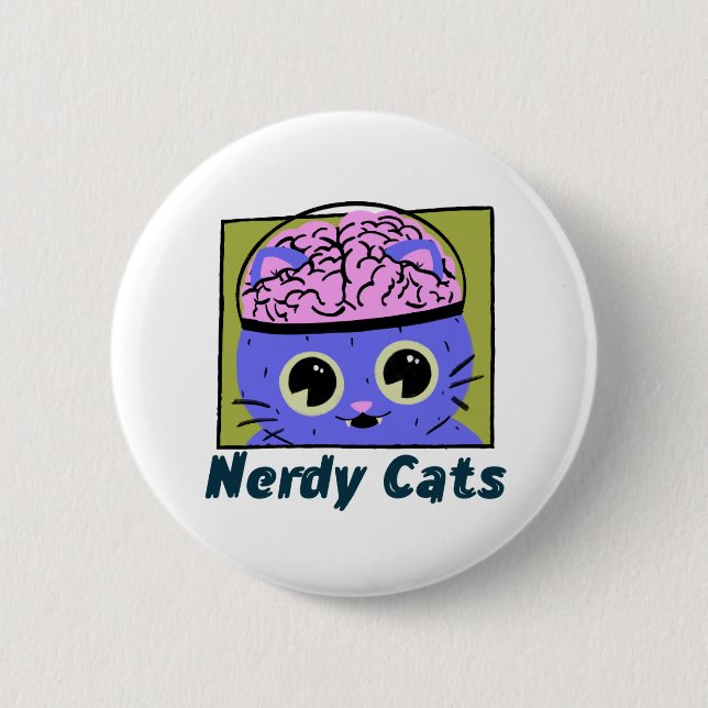 Badge Rond 5 Cm Chats Nerdy, Conception Cerveau (Devant)