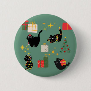 Badge Rond 5 Cm Chats noirs de Noël