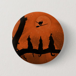 Badge Rond 5 Cm Chats noirs d'Halloween