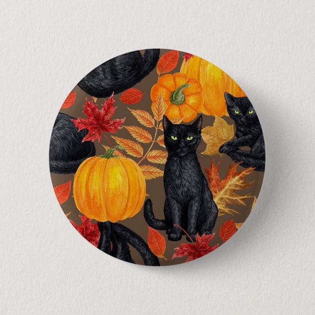 Badge Rond 5 Cm Chats noirs et citrouilles 2 (Devant)