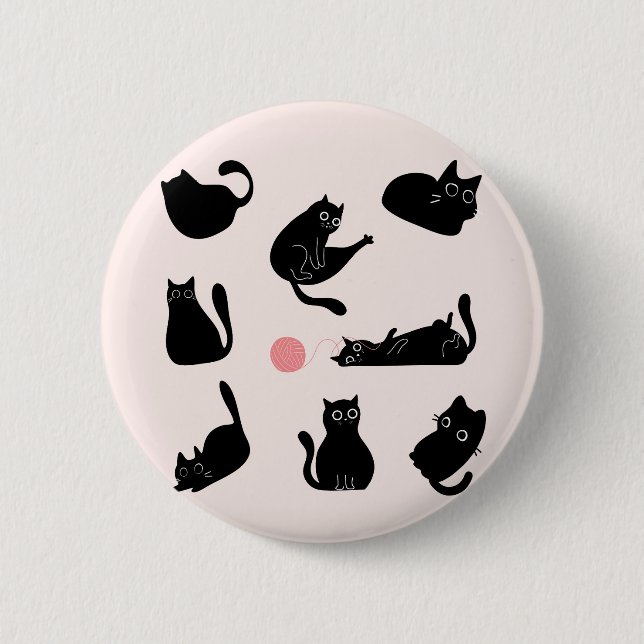 Badge Rond 5 Cm Chats noirs soyeux (Devant)