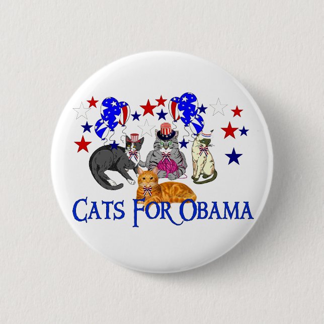 BADGE ROND 5 CM CHATS POUR OBAMA (Devant)