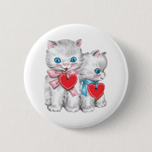 Badge Rond 5 Cm Chats vintages de la Saint Valentin, Cute Kitten