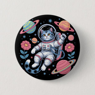 Badge Rond 5 Cm Chatstronaute cosmique dans la vaporwave spatiale
