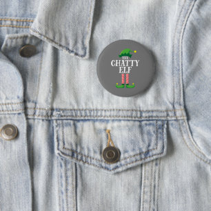 Badge Rond 5 Cm Chatty Elf Matching Family Group Noël