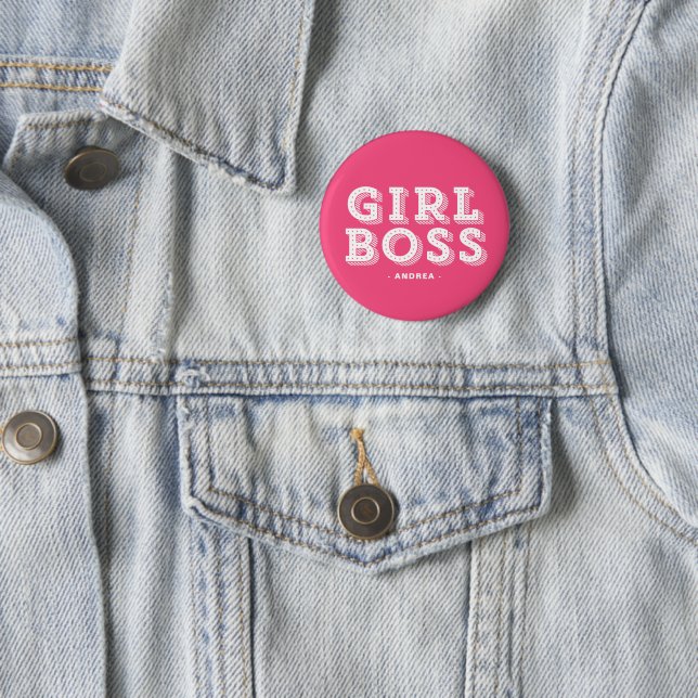 Badge Rond 5 Cm Chaud rose fille Boss Retro Marquee personnalisée (En situation)