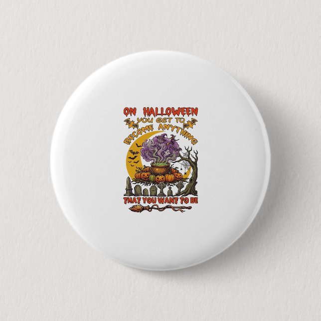Badge Rond 5 Cm Chaudière de chat de fantôme de citrouilles Devene (Devant)