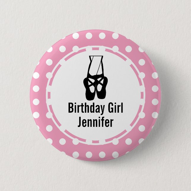 Badge Rond 5 Cm Chaussons Bleu Noir En Pointe Fille Anniversaire (Devant)