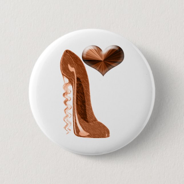 Badge Rond 5 Cm Chaussure de talon haut et coeur 3D stylets de (Devant)