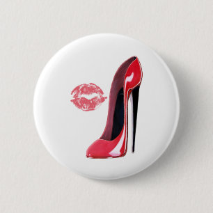 Badge Rond 5 Cm Chaussure stylet rouge et baiser