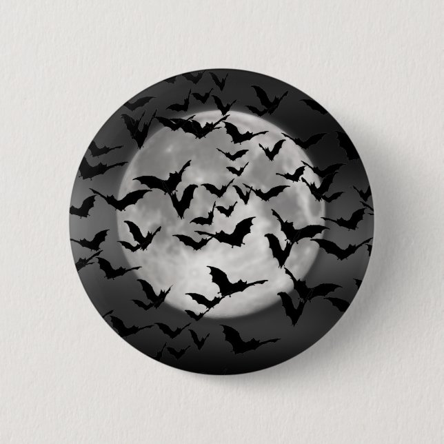 Badge Rond 5 Cm Chauve-Feu D'Halloween Et Une Pleine lune (Devant)