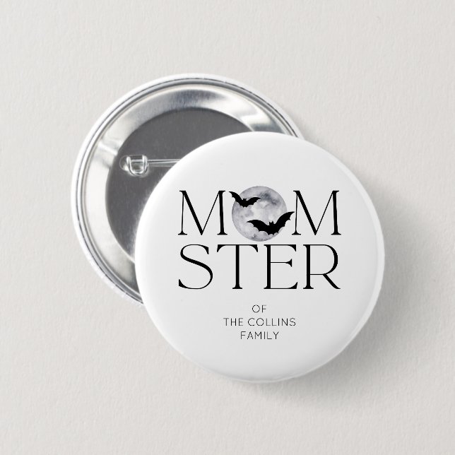 Badge Rond 5 Cm Chauve-lune noire moderne Chauve-lune Halloween Mo (Devant & derrière)