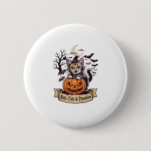 Badge Rond 5 Cm Chauves-souris Chats Citrouilles Halloween Sorcièr