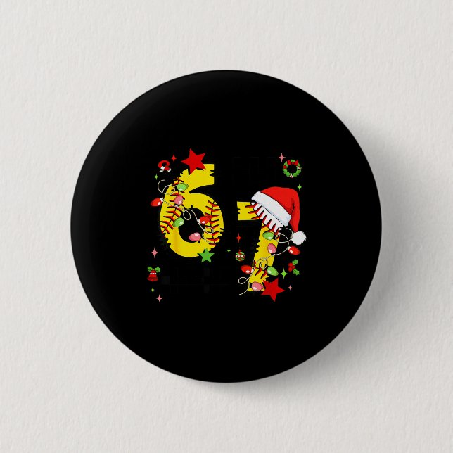 Badge Rond 5 Cm Checkered 67 Softball Santa Hat Christmas Six Seve (Devant)