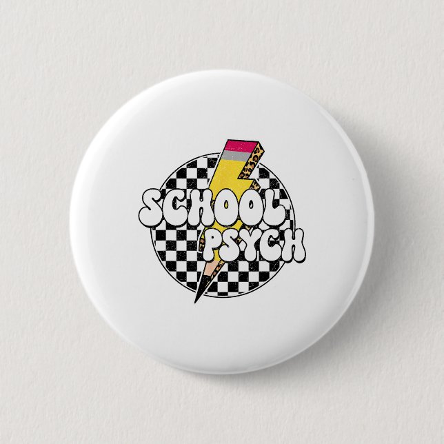 Badge Rond 5 Cm Checkered School Psychologist Pencil Lightning Bol (Devant)