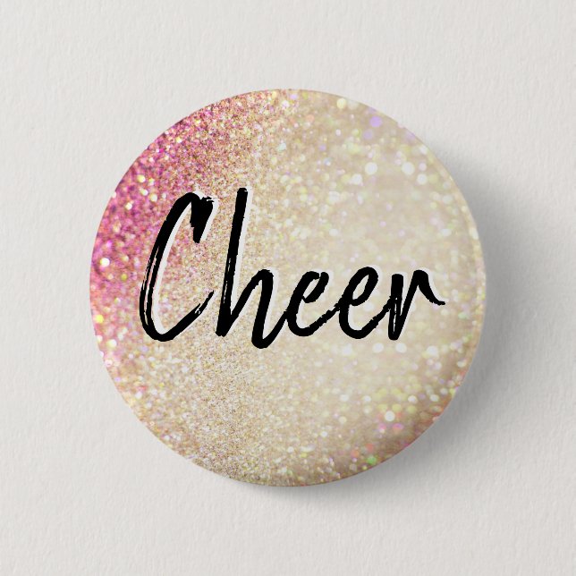 Badge Rond 5 Cm Cheerleading Faux Gold and Pink Glitter (Devant)