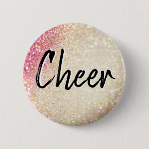 Badge Rond 5 Cm Cheerleading Faux Gold and Pink Glitter