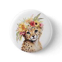Cheetah Flower Crown Art Aquarelle Safari Wild