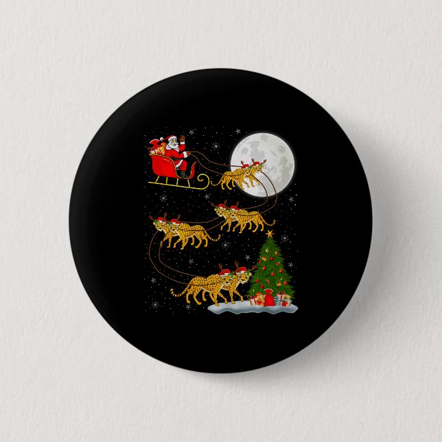 Badge Rond 5 Cm Cheetah Santa Sleigh Flying Funny Magical Christma (Devant)