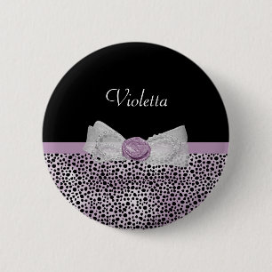 Badge Rond 5 Cm Cheetah violet féminin Imprimer Bow et nom de la f