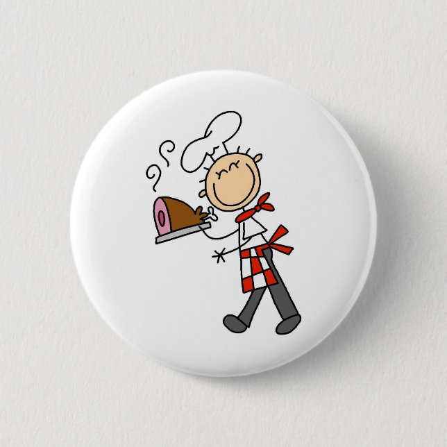 Badge Rond 5 Cm Chef avec le bouton cuit au four de jambon (Devant)