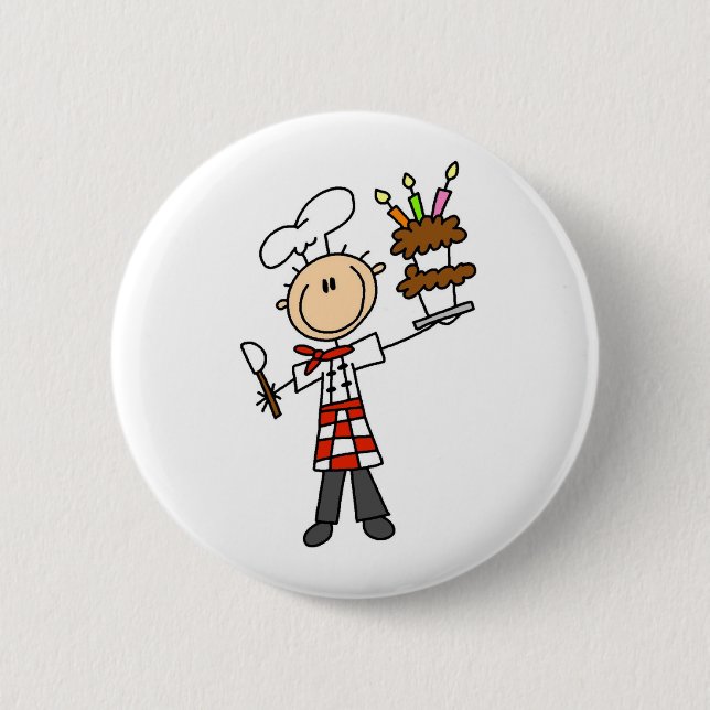 Badge Rond 5 Cm Chef avec le bouton de gâteau d'anniversaire (Devant)