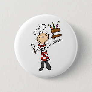 Badge Rond 5 Cm Chef avec le bouton de gâteau d'anniversaire